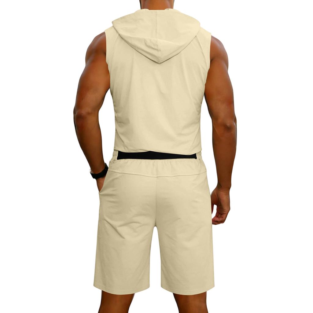 Men's Sleeveless Zip Up Vest and Shorts Set for Training Running and Casual Wear