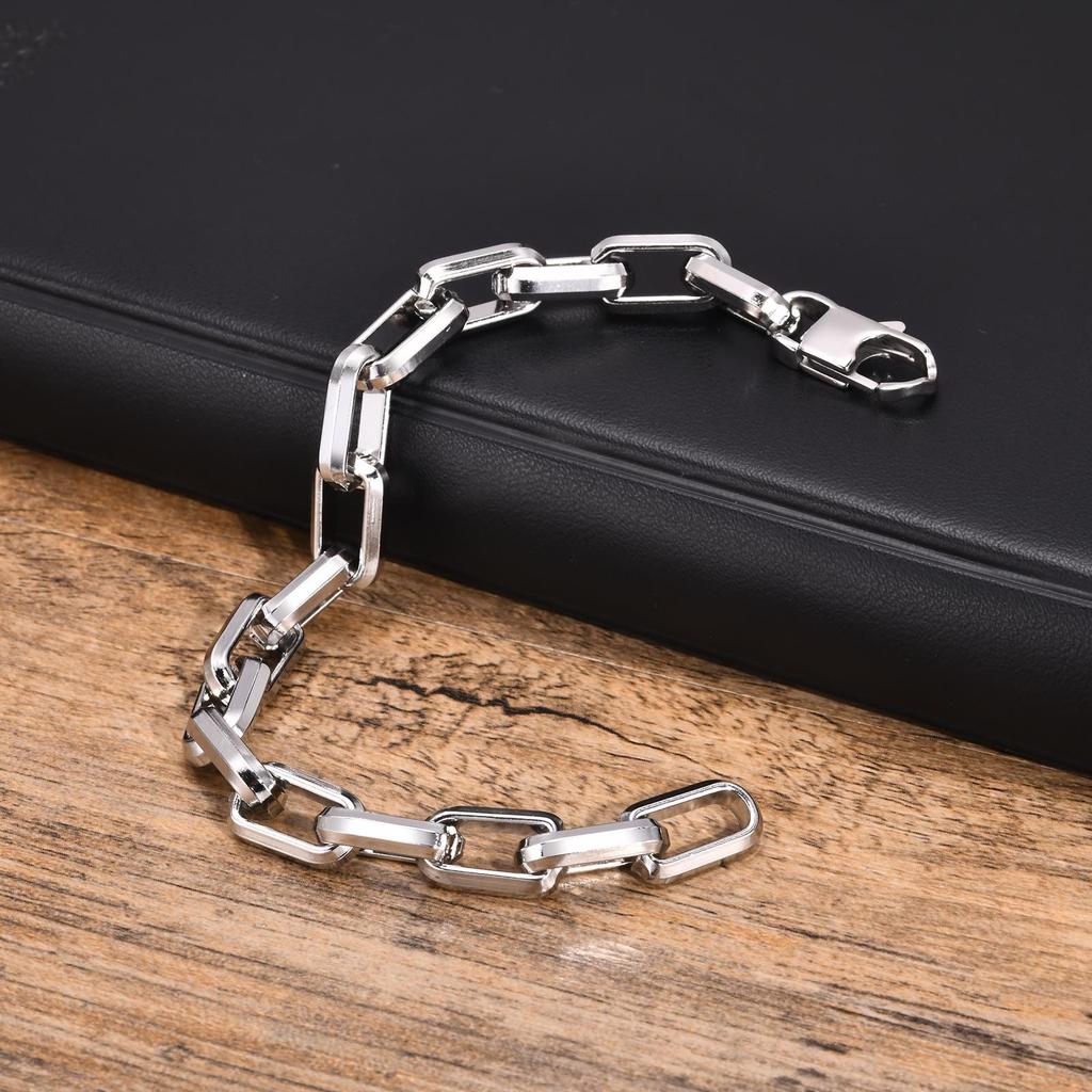 Schmuck aus Edelstahl Herren Armbänder Rechteckige Kette Punk Rock Armband Geschenk für Papa Freund Valentinstag Silberfarbe
