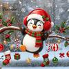Removable Holiday Window Art Christmas Static Cling, Penguin Decal with Holly Baubles Snowflakes, PVC Sticker Sheets Festive Decor for Home