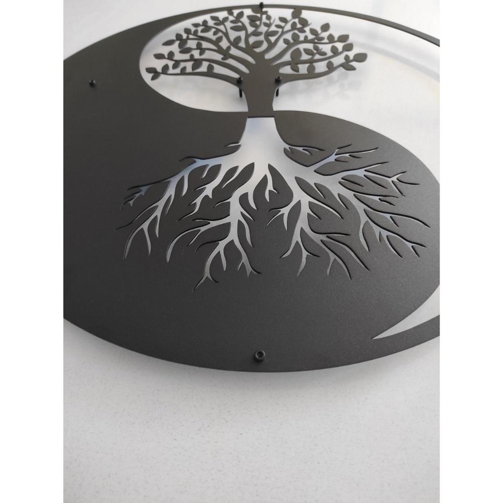 Décoration Murale Arbre De Vie Métal - Plaque Ronde Noir 30x30 Cm Pour Salon, Chambre Ou Extérieur