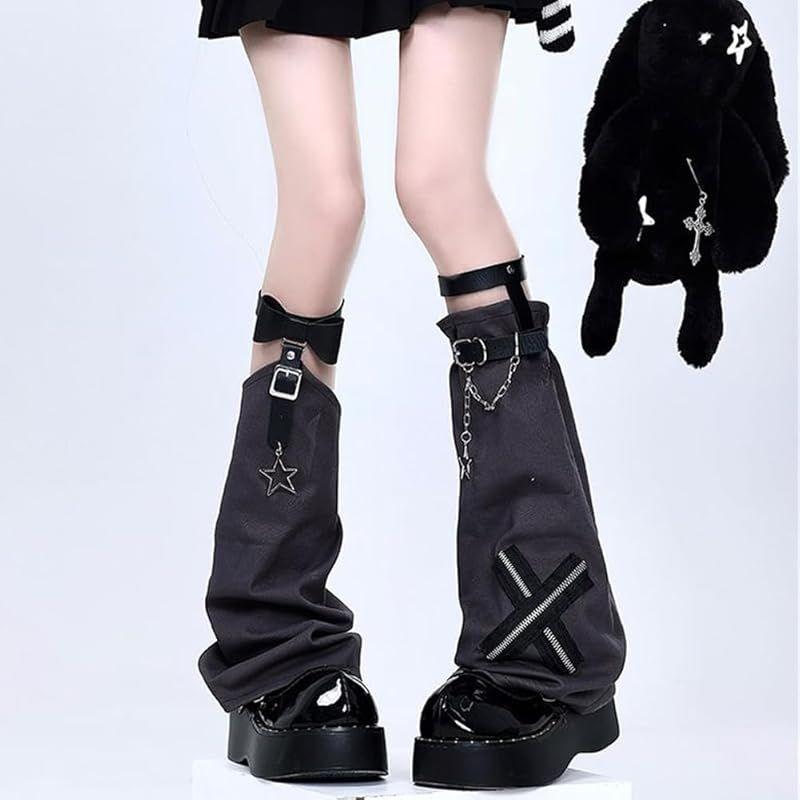 Used [New] [SDRUZHAN] Landmine Leg Warmers Women's Loose Socks Cross Star Chain Gal Lolita Mass Production Leg Cover Punk Style Gothic Lolita