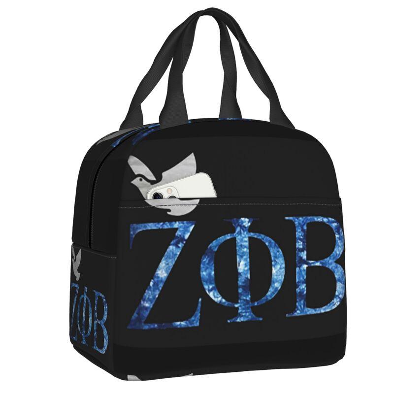 Custom Zob Zeta Phi Beta Greek Letter Insulated Lunch Bags for School Office Leakproof Thermal Cooler Bento Box Women Children