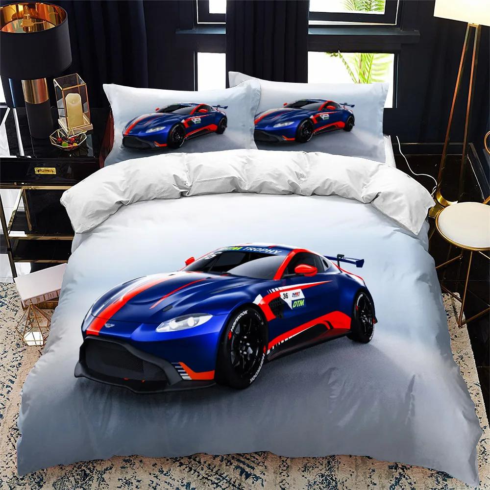 Race Car Duvet Cover Set King Queen Twin Size Red Flame Comforter Cover 3D Sport Car Theme For Boys Girl Polyester Bedding Set