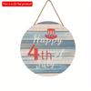 2D Flat 20*20cm1pc Happy 4th of July USA Flag Hat Pattern Independence Day Theme Wooden Door Pendant, Blue Retro Style Good Quality Layout Decoration