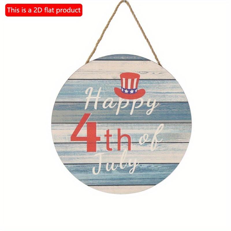 2D Flat 20*20cm1pc Happy 4th of July USA Flag Hat Pattern Independence Day Theme Wooden Door Pendant, Blue Retro Style Good Quality Layout Decoration
