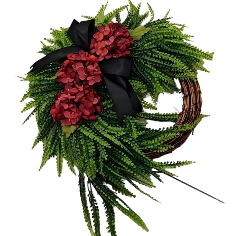 Rustics Floral Wreath Wall Hanging Rattan Frame With Artificial Hydrangea Blooms Ornament For Indoor Decoration