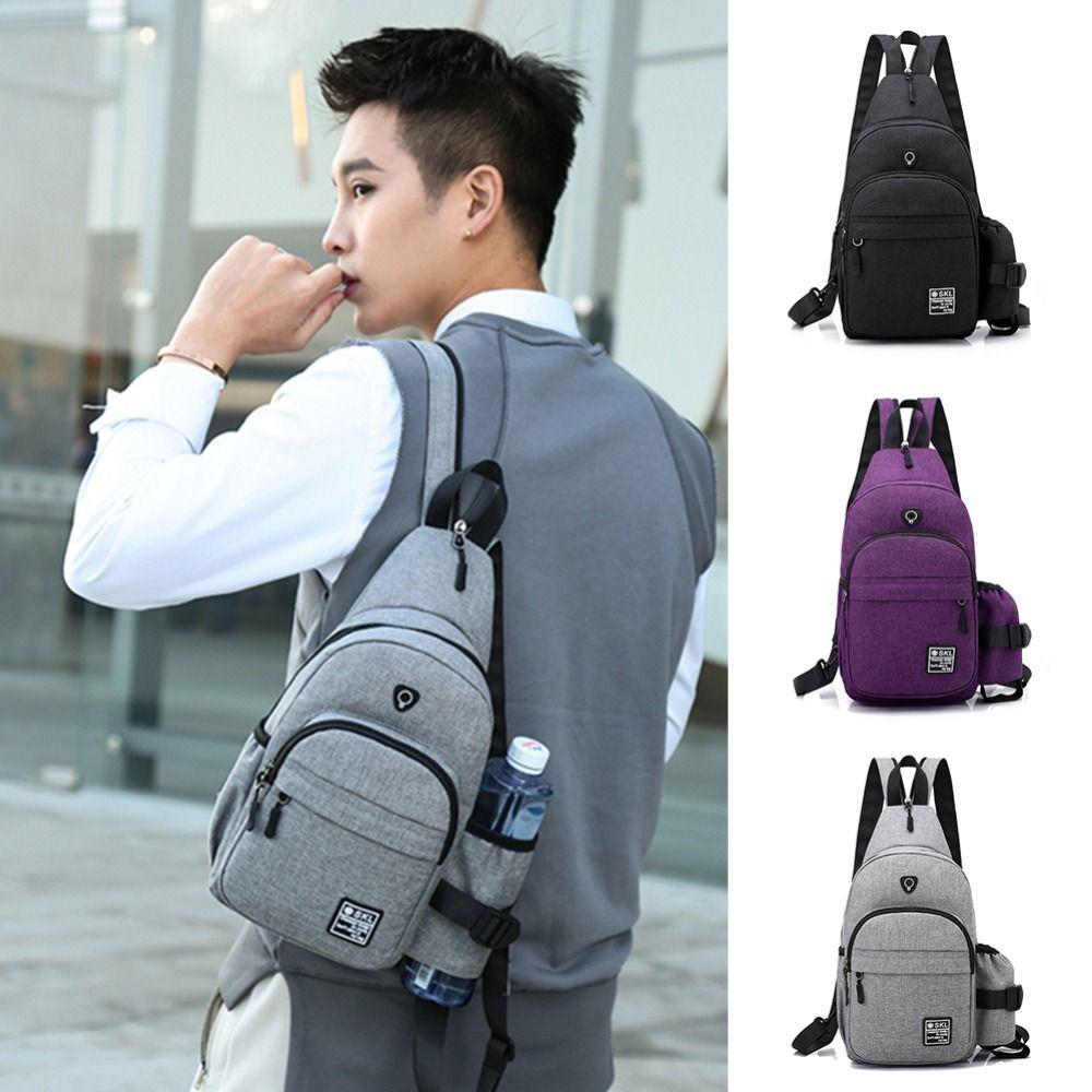 

with USB Jack Men Chest Bag Oxford Cloth Crossbody Bag Portable Shoulder Bag