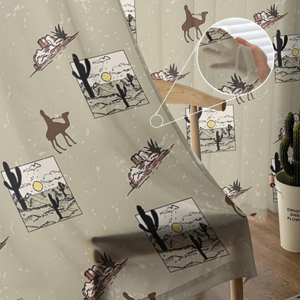 Camel Sun Cactus Desert Clouds Sheer Voile Curtains Transparent Window Tulle for Bedroom Holiday Decoration