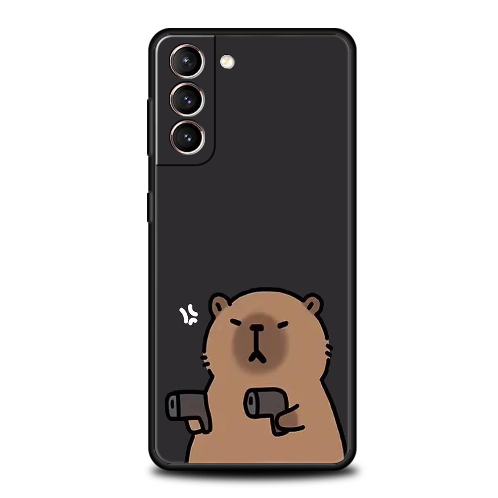 Cute Capybara Phone Case For Samsung Galaxy S26 Ultra S25 Plus S24 FE S23 S22 5G S21 S20 Cover Black Soft