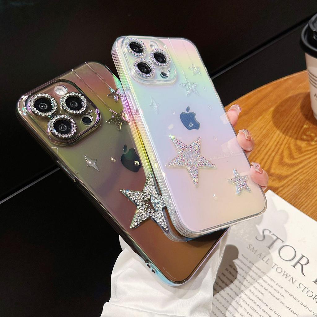 Suitable for Iphone15 Phone Cases with Diamond-encrusted Lenses and Apple 14promax Color-plated Semi-transparent Protective Cases