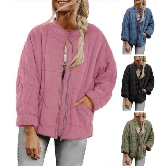 Women's Quilted Puffer Jacket Lightweight Zip Up Padded Down Coat Winter Warm Long Sleeve Outerwear with Pockets