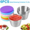 6Pcs 70ml Salad Dressing Container Stainless Steel Portable Silicone Lids Leakproof Dipping Sauce Condiment Box