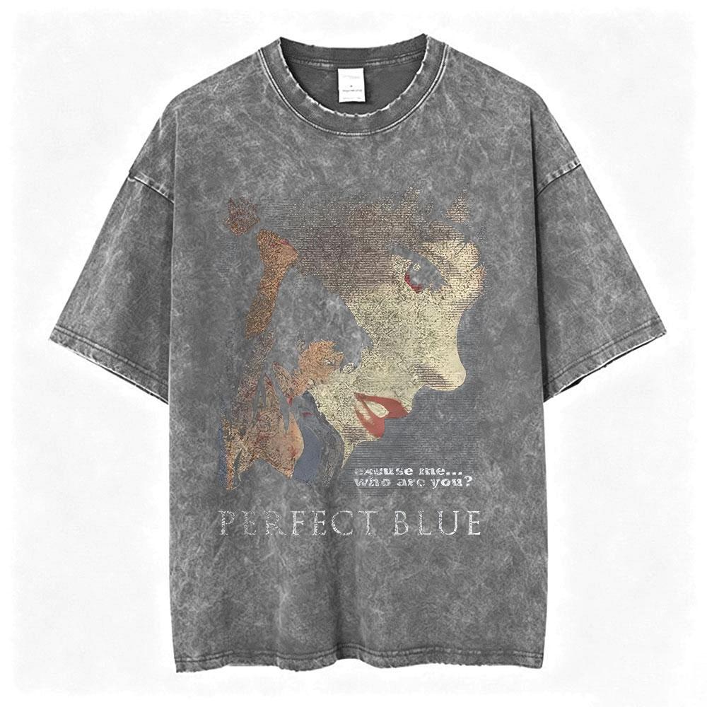 Vintage Washed Anime Perfect Blue Mima Kirigoe TShirts Mens Women Clothing Fashion Harajuku Oversized Short Sleeve T Shirts