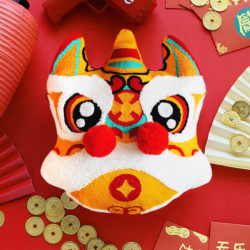 Chinese Traditional Dance Lion Embroidery Cushion Velvet Tufted 3D Lion Pillow With Fillings Sofa Backrest Cushion Wedding Decor