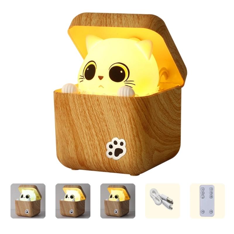 Intelligent Night Light with Shy Cats Design and Adjustable Brightness Eye Caring Bedside Lamp Suitable for Kids Room
