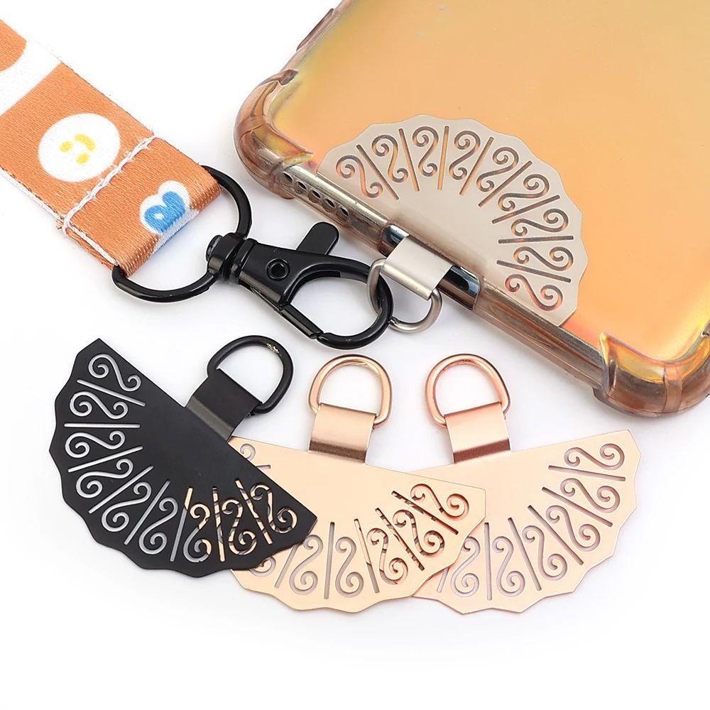 Chinese Style Metal Phone Patch Fan Shaped Phone Card Clip Luxury Phone Lanyard Gasket  Replacement