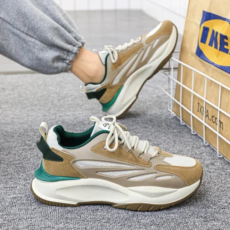 Men's Vulcanized Shoes Breathable Mesh Tennis Sports Running Shoes Comfortable Thick-soled Shoes Autumn New Casual Sports Shoe