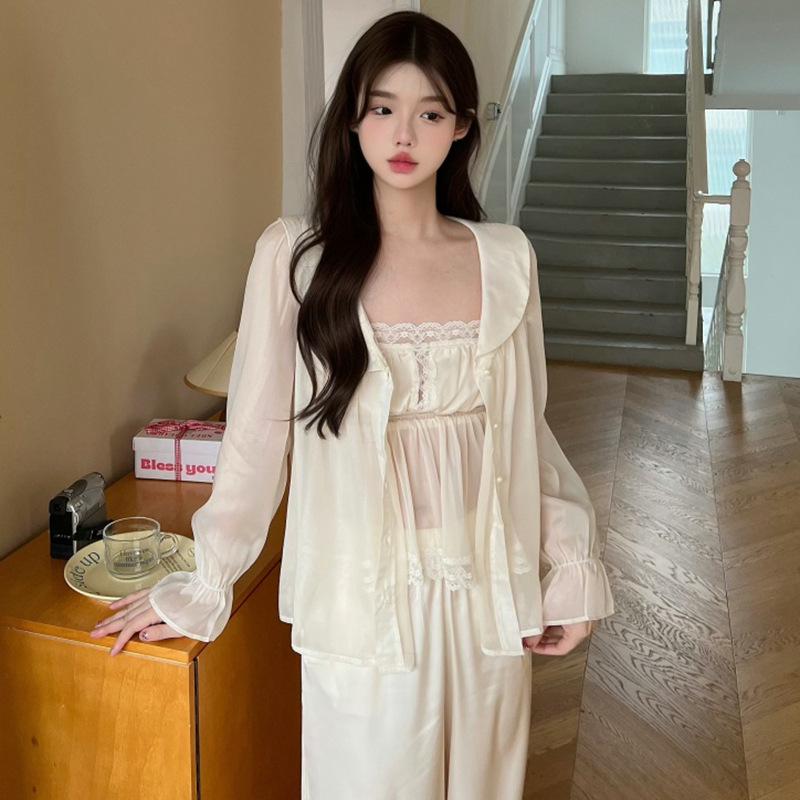 Women s High-End Ice Silk Pajama Set - Camisole & Lace-Trimmed Long Pants for Spring & Summer Lounging Medium покинуть белый