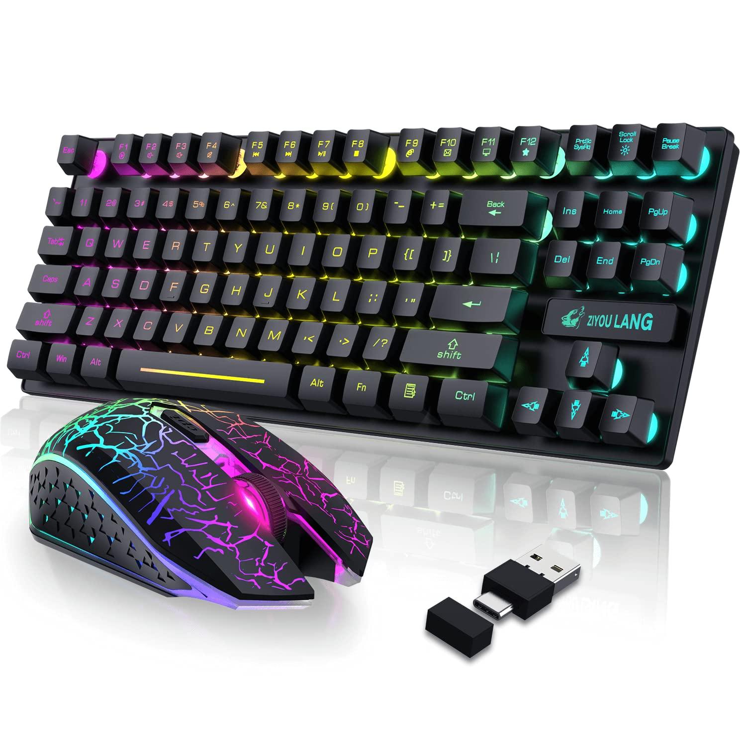 

Wireless Gaming Keyboard and Mouse Set for USB Dual LED Full Key 3800mAh 2400 Ergonomic Compatible with Windows MACOS and Japanese Instruction Manual чорний