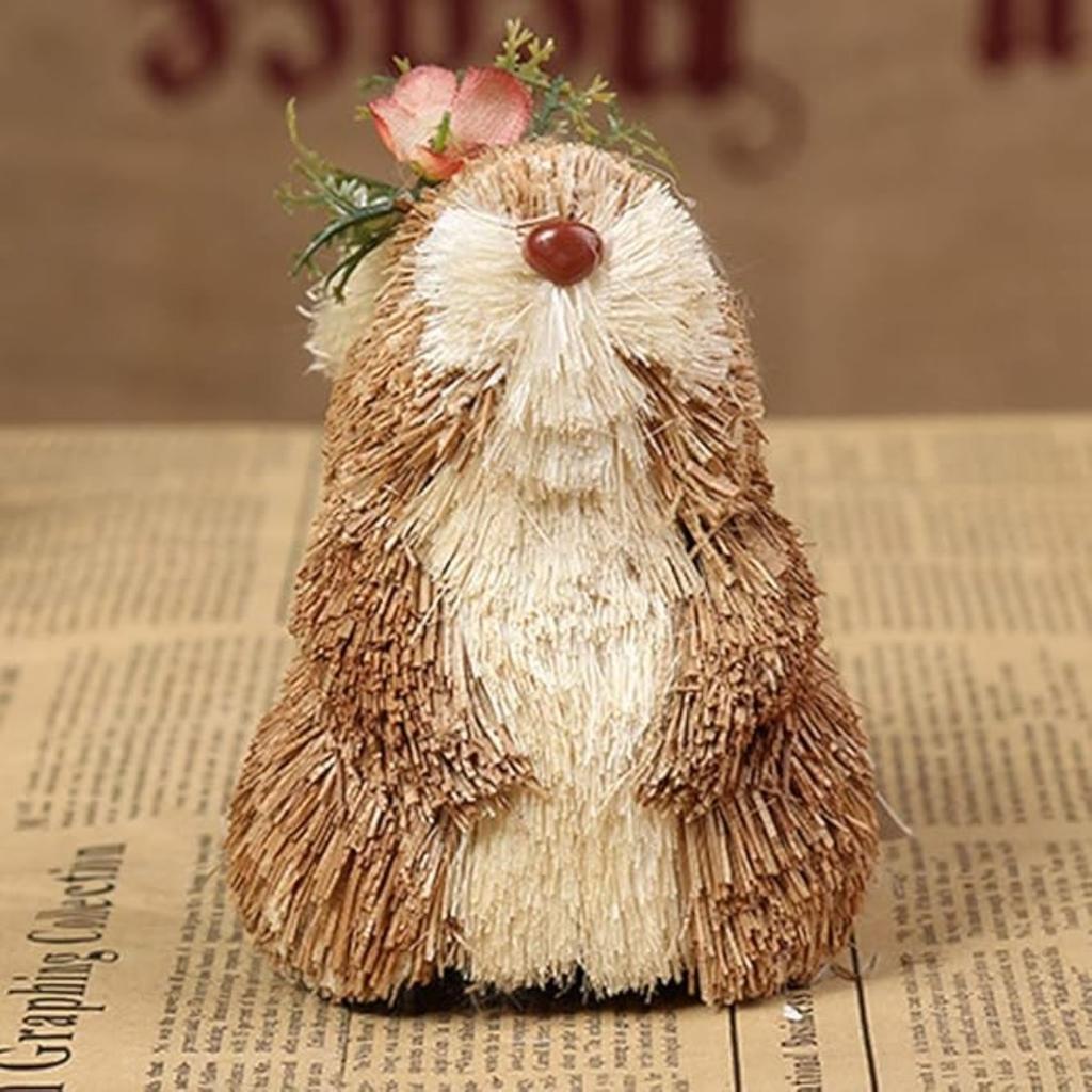 Animal Ornament Bunny Figurines Christmas Holiday Tree Creature Ornament Handmade Woodland Straw Decorative Set Natural Wooden for Home Decor