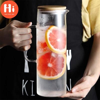 Hi Nordic Creative Transparent Glass Water Bottle Juice Jug High Capacity Heatable Tea Pot Kettle Heat-Resistant Leak-Proof Carafe