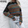 Damemote Uformelt Høst Vinter Stripe Print Langermet O-hals Topper Dameklær Ullstrikkede gensere