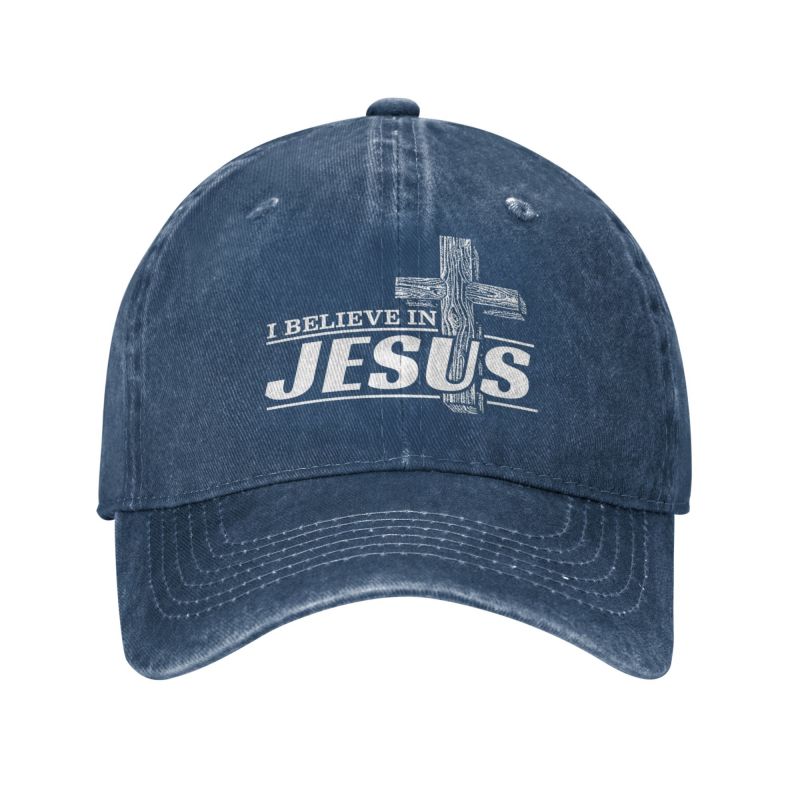 Boné de beisebol personalizado de algodão I Believe In Jesus Christ unissex feminino respirável cristianismo fé pai chapéu ao ar livre