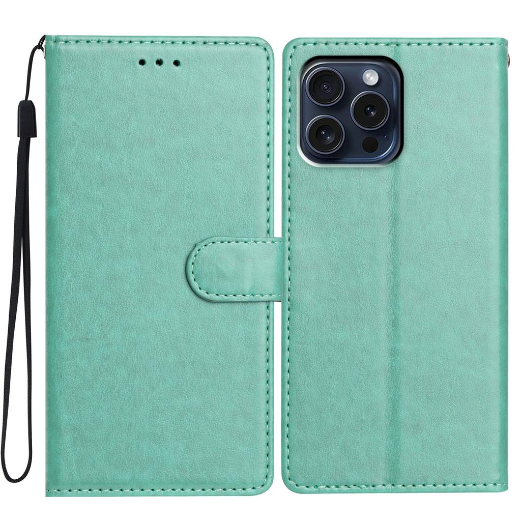 For iPhone 15 Pro Max Leather Phone Case Wallet Stand Cover with Handy Strap