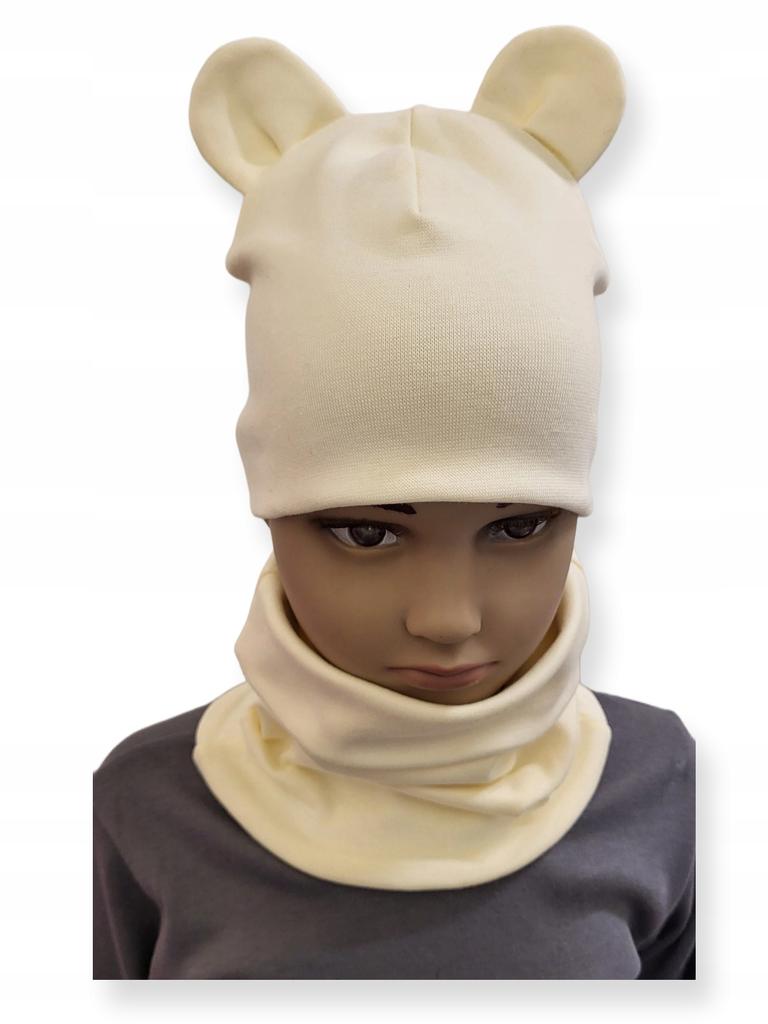 Set of Hat + Scarf 74-80-86 Set for Children with Ears 40-44 Ecru