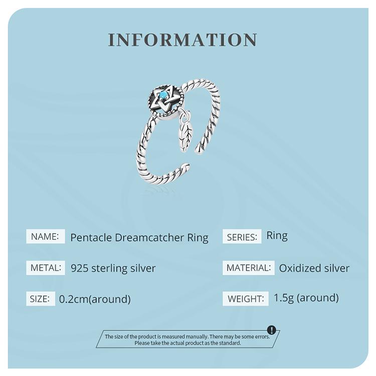 WOSTU 925 Silver DreamCatcher Hollow Star Turquoise Delicate Simple Hypoallergenic Statement Ring Jewelry Gift