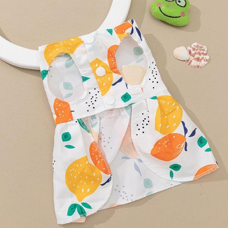 Spring Summer Pet Flower Print Skirt with Bowknot Decors Outdoor Walking Dogs Rabbit Universal Dress Lightweight