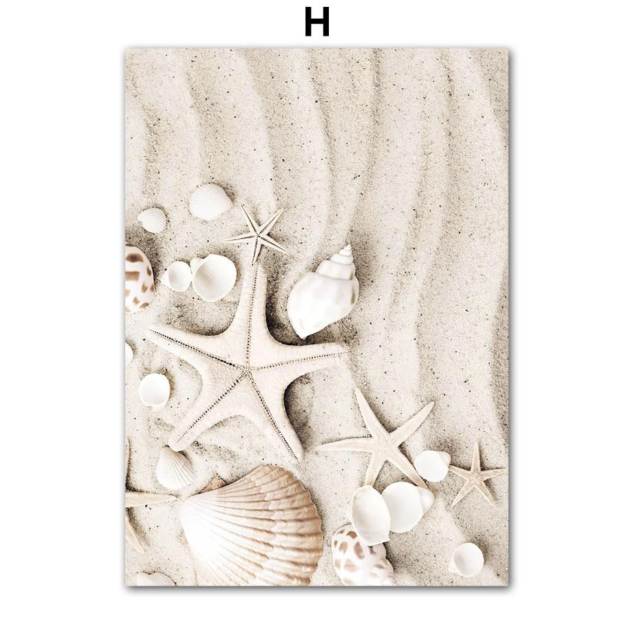 Beach Surfboard Starfish Reeds Summer Surf Landscape Beige Posters Canvas Painting Wall Art Pictures For Living Room Decor