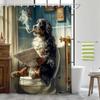 Lustiger Hund Duschvorhang, Berner Sennenhund sitzt auf der Toilette und liest Zeitung, Wasserdichte Polyester Duschvorhang-Sets