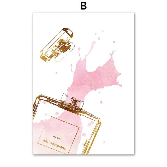 Nordic Fashion Makeup Calice di Champagne Tacchi Profumo Smalto per unghie Arte Tela Pittura Poster Stampe Immagini murali Arredamento camera da letto