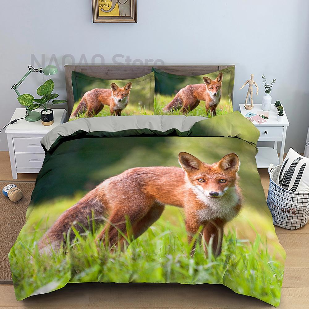 Animal Fox Bedding Set King Queen Size 3D Lovely Orange Fennec Fox Duvet Cover For Kids Teens Adults Bedroom Decor Quilt Cover