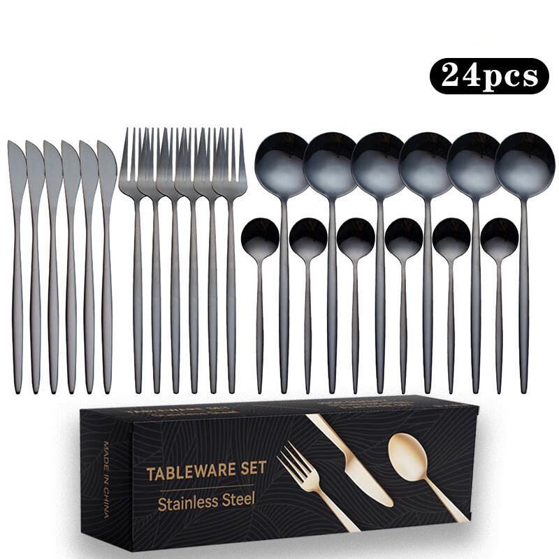 

Lijia Portugal 24-Piece Gold & Black Cutlery Set