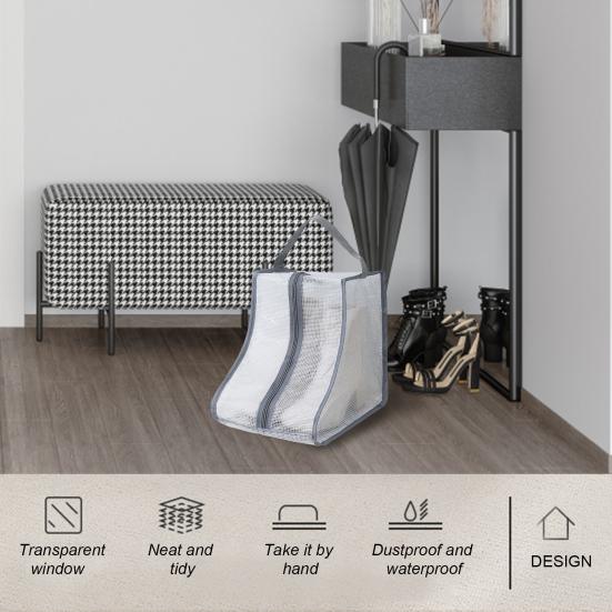 1Pc Boot Organizer Dust-proof Waterproof Space-saving Visible Handle Design Shoe Storage Pouch Household Supply