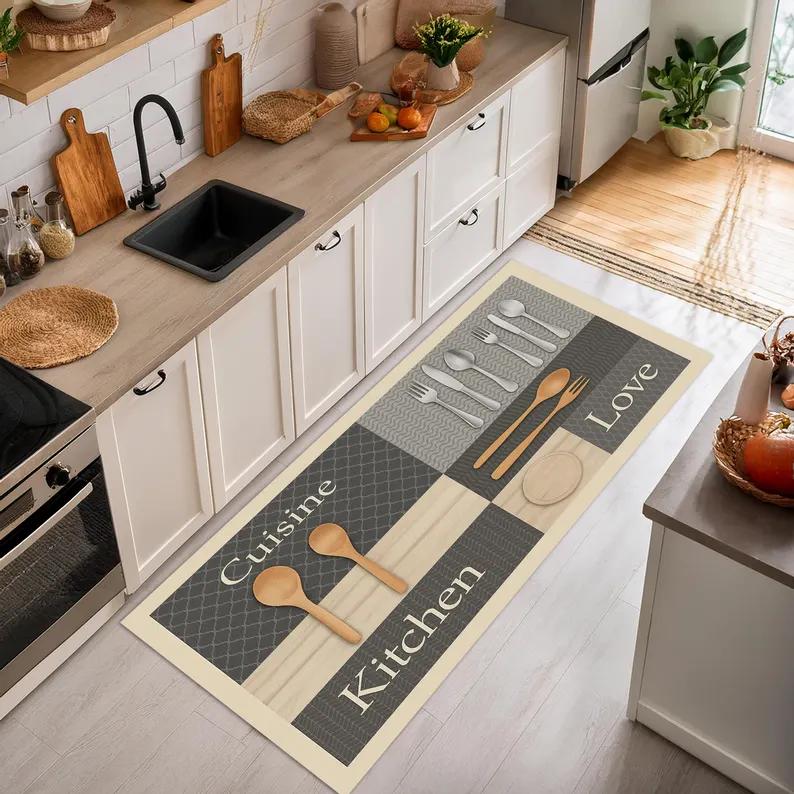 Kuchyňský kreslený zvířecí koberec podložka rohožka - Vzor příborů bytová dekorace s designem lásky k kuchyni ložnicové koberce do obývacího pokoje