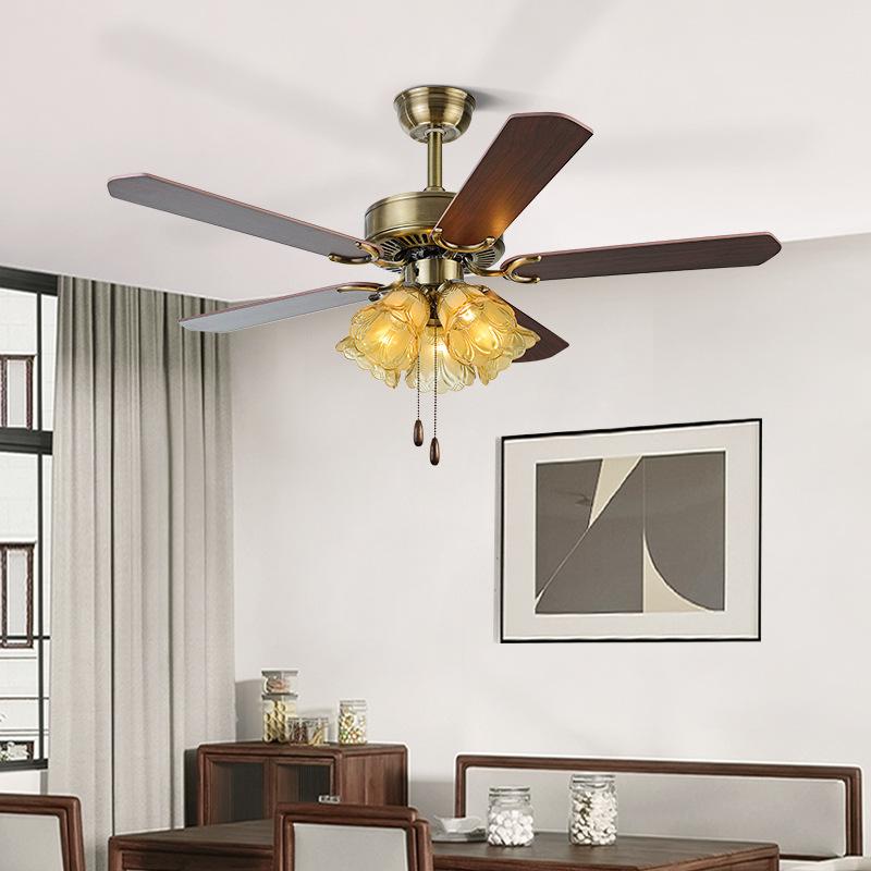 48-inch Remote Control 6-speed Reversible Interior Motor Dual Air Vane Ceiling Fan Lights
