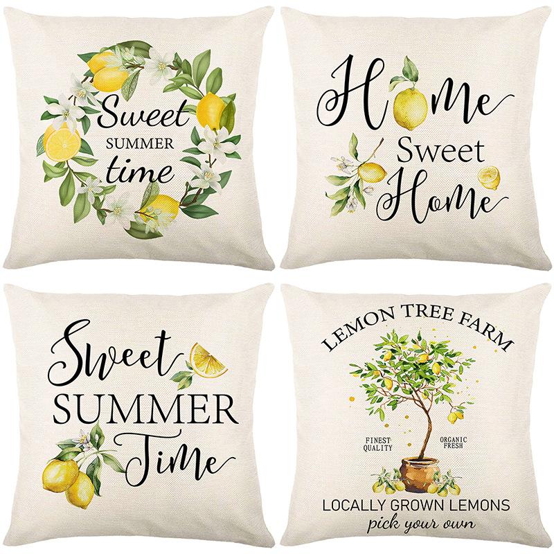 New Spring and Summer Pillow Cases Linen Yellow Lemon Truck Print Home Pillow Cushion Combination