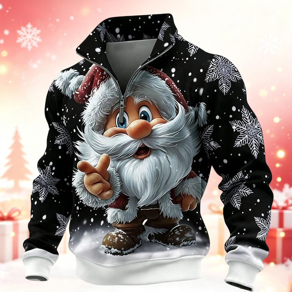Men's Casual Zip-Up Stand Collar Long Sleeve Sweatshirt for Christmas
