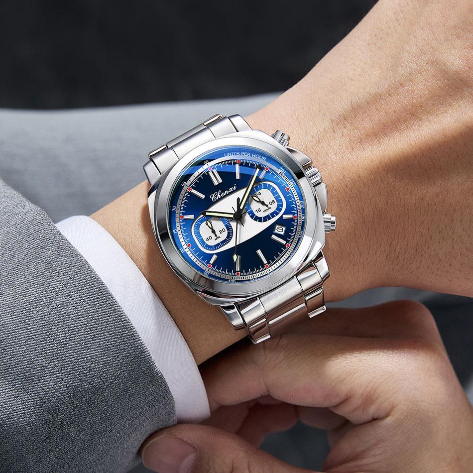 CHENXI Watches Casual Fashion Multi-functional Luminous Timing Calendar Exercise Waterproof Steel Strip Round Quartz Men's wa