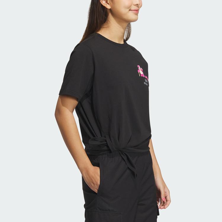 Adidas Neo X Tričko s kresleným potiskem písmen pro SS23 ve spolupráci s Strawberry Bear Dámské topy Černé IP4029