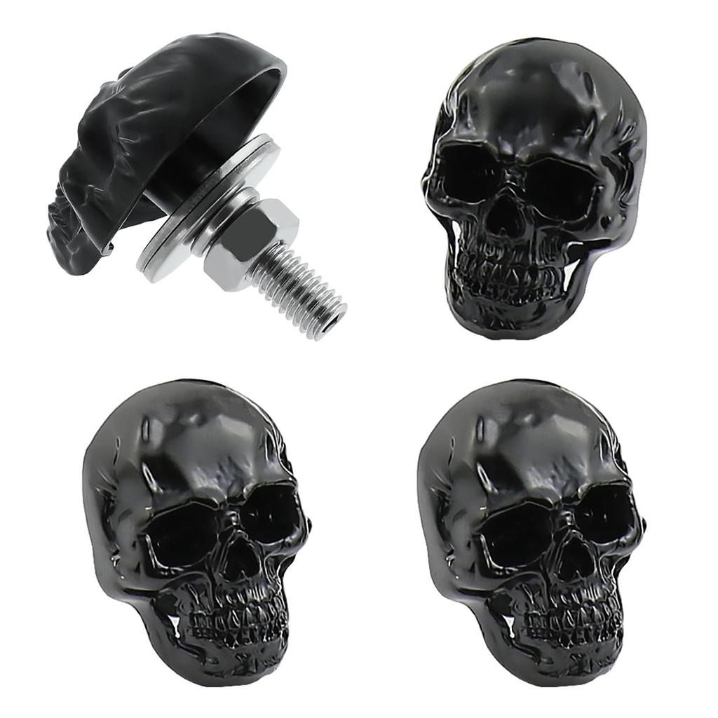 Skull License Plate Screw Fasteners Decorative Cool Funny License Plate Bolts License Plate Frame Kit 4 Pcs Aluminum Alloy Universal Fit Most Cars