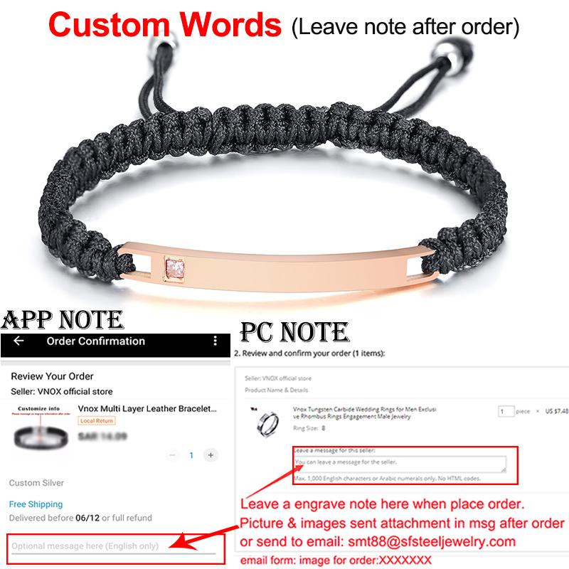 Vnox Free Personalized Custom Couple Bracelets for Women and Men Handmade Rope Braided Nameplate ID Matching Size Adjustable