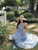 Blue Plaid Lace Suspender Dress Women's Summer Dopamine Bright Wear Seaside Vacation Beach Sunset Dress