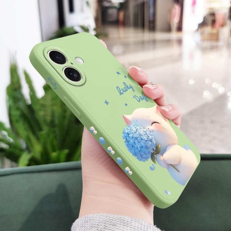 Blue Silk Cat Phone Case For iPhone 16 16e 15 14 13 12 11 X XR XS Plus Pro Max Mini Silicone Cover