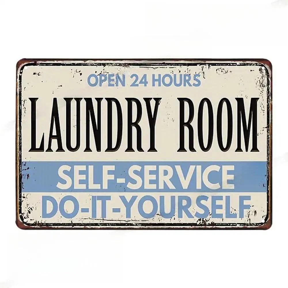 Vintage Fun Laundry Room Metal Tin Sign Plaque Black Cat Posters Decorative Plates For Home Laundry Room Bathroom Wall Decor