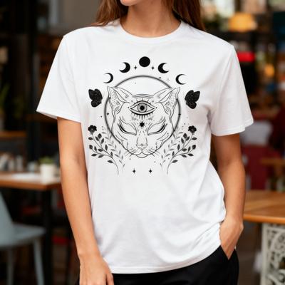 Mystical Wicca Cat TShirt Witchy Pagan Occult Clothing Graphic Printed Tshirt Women Fashion Aesthetic Short Sleeve Halloween T
