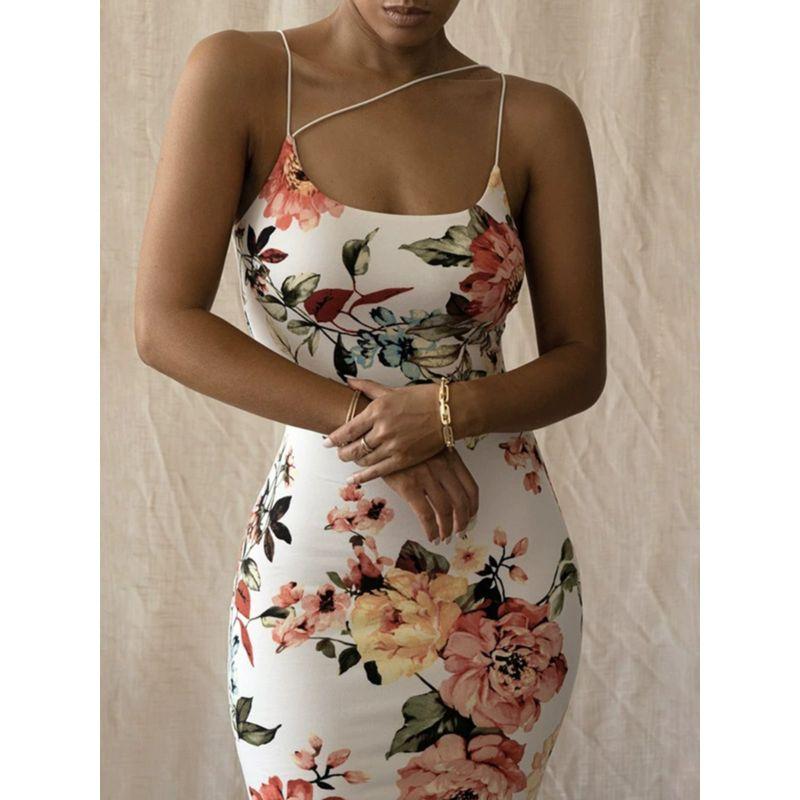 European Station Summer Silm Print One-Step Skirt Sling